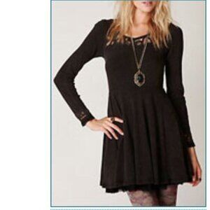 Free People Women's Charcoal Gray Lace Skater Mini Dress Size XS